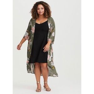 Olive floral challis kimono